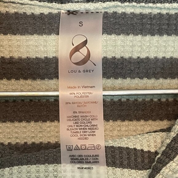 Lou Grey Women Green Striped Cowl Neck Slouchy Stretch Relaxed Waffle Knit Top S - Picture 6 of 9